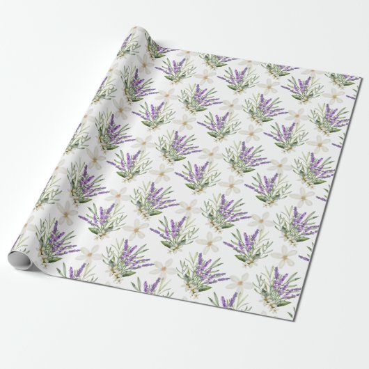 Boho Waterverf Lavendel Bloem Bruiloft Cadeaupapier (Uitgerold)