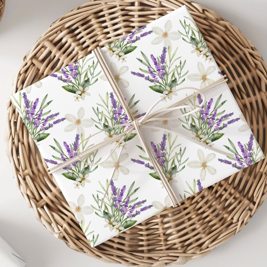 Boho Waterverf Lavendel Bloem Bruiloft Cadeaupapier