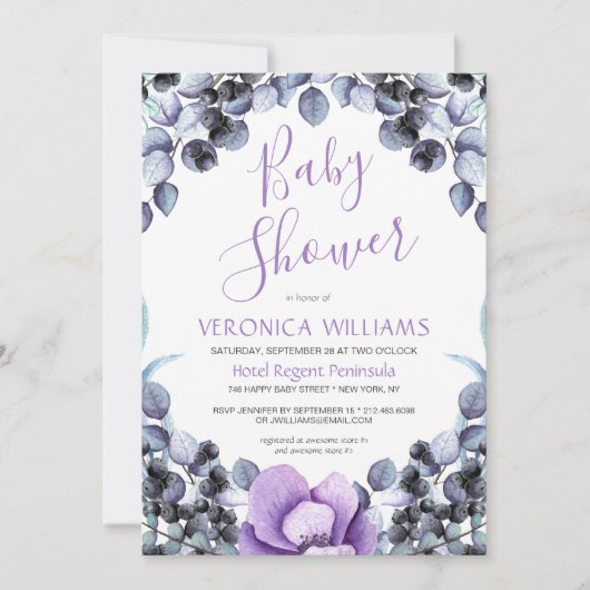 Boho Waterverf Lavender Berry Floral Baby shower Kaart (Voorkant)