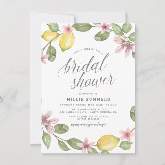 Boho Waterverf Lemon Blossom Krans Vrijgezellenfee Kaart (Voorkant)