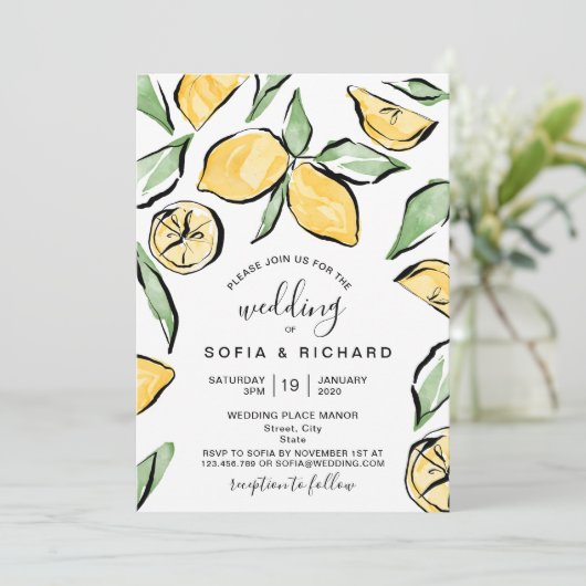 Boho Waterverf Lemon Citrus Greenery Summer Kaart (Staand voorkant)