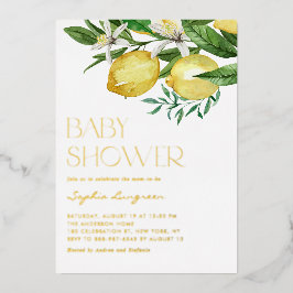 Boho Waterverf Lemon en Blooms Baby shower Folie Uitnodiging