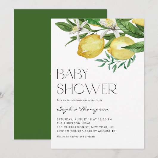 Boho Waterverf Lemon en Blooms Baby shower Kaart (Voorkant / Achterkant)