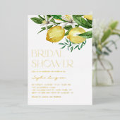 Boho Waterverf Lemon en Blooms Vrijgezellenfeest Folie Uitnodiging (Staand Voorkant)