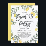 Boho Waterverf Lemon Krans Sweet 16 Party Kaart<br><div class="desc">Nodig familie en vrienden uit voor uw lieve 16 verjaardagsfeestje met deze aanpasbare boho-uitnodiging. Het beschikt over waterverf citroenen en groene krans met strepen achtergrond. Deze citroenuitnodiging is perfect voor zomerse verjaardagen. Personaliseer deze citrus uitnodiging door de datum, tijd, naam, locatie, adres en andere evenementdetails toe te voegen. U kunt...</div>