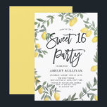 Boho Waterverf Lemon Krans Sweet 16 Party Kaart<br><div class="desc">Nodig familie en vrienden uit voor uw lieve 16 verjaardagsfeestje met deze aanpasbare boho-uitnodiging. Het beschikt over waterverf citroenen en groene krans met strepen achtergrond. Deze citroenuitnodiging is perfect voor zomerse verjaardagen. Personaliseer deze citrus uitnodiging door de datum, tijd, naam, locatie, adres en andere evenementdetails toe te voegen. U kunt...</div>