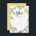 Boho Waterverf Lemon Wreath Advice Kaart<br><div class="desc">Boho-geïnspireerde flatkaart met waterverf citroenkruid. Helder en grillig,  perfect voor vrijgezellenfeesten,  bruiloften,  baby showers en dergelijke evenementen. Dit ontwerp is beschikbaar voor andere gebeurtenissen.</div>