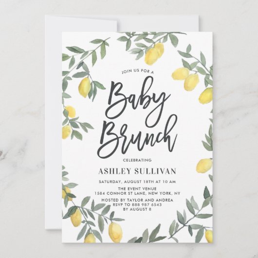 Boho Waterverf Lemon Wreath Baby shower Brunch Kaart (Voorkant)