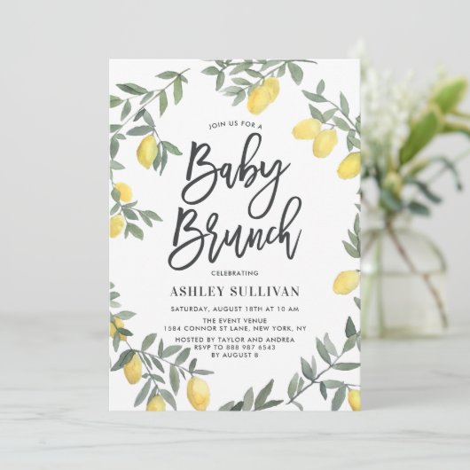 Boho Waterverf Lemon Wreath Baby shower Brunch Kaart (Staand voorkant)