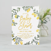 Boho Waterverf Lemon Wreath Baby shower Folie Uitnodiging (Staand Voorkant)