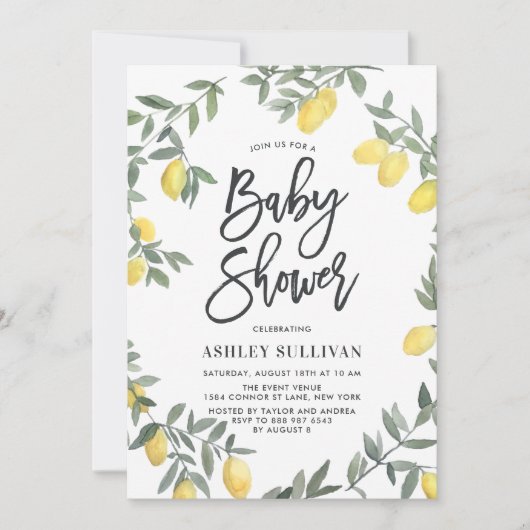 Boho Waterverf Lemon Wreath Baby shower Kaart (Voorkant)