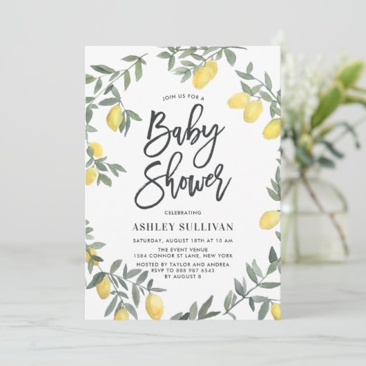 Boho Waterverf Lemon Wreath Baby shower Kaart (Staand voorkant)