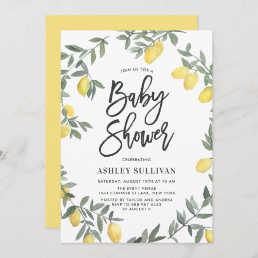 Boho Waterverf Lemon Wreath Baby shower Kaart (Voorkant / Achterkant)