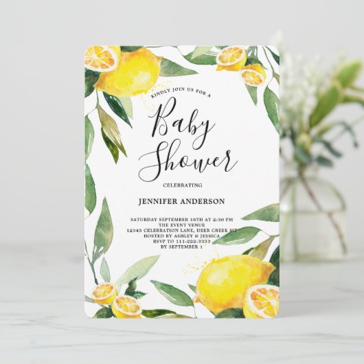 Boho Waterverf Lemon Wreath Baby shower Kaart (Staand voorkant)