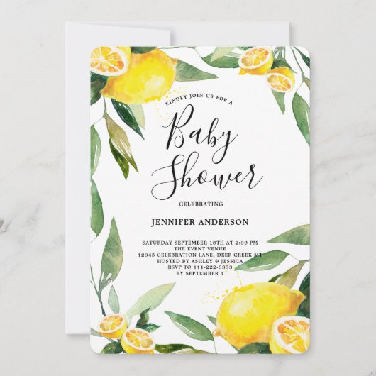 Boho Waterverf Lemon Wreath Baby shower Kaart (Voorkant)