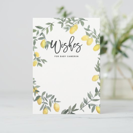 Boho Waterverf Lemon Wreath Baby shower Wishes Advieskaart (Staand voorkant)