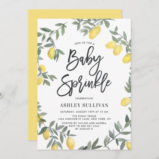 Boho Waterverf Lemon Wreath Baby Sprinkle Shower Kaart (Voorkant / Achterkant)