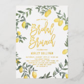 Boho Waterverf Lemon Wreath Bridal Brunch Folie Uitnodiging (Voorkant)