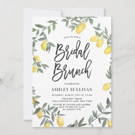 Boho Waterverf Lemon Wreath Bridal Brunch Kaart (Voorkant)