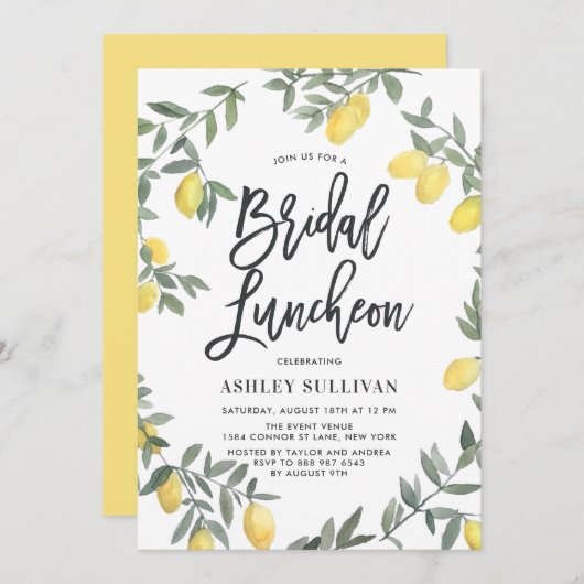 Boho Waterverf Lemon Wreath Bridal Luncheon Kaart (Voorkant / Achterkant)