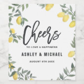 Boho Waterverf Lemon Wreath Cheers Wedding Wijn Etiket (Enkel label)