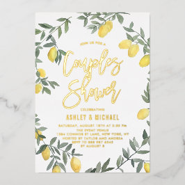 Boho Waterverf Lemon Wreath Couples Shower Folie Uitnodiging