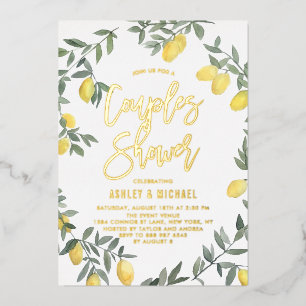 Boho Waterverf Lemon Wreath Couples Shower Folie Uitnodiging