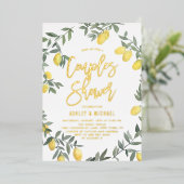 Boho Waterverf Lemon Wreath Couples Shower Folie Uitnodiging (Staand Voorkant)