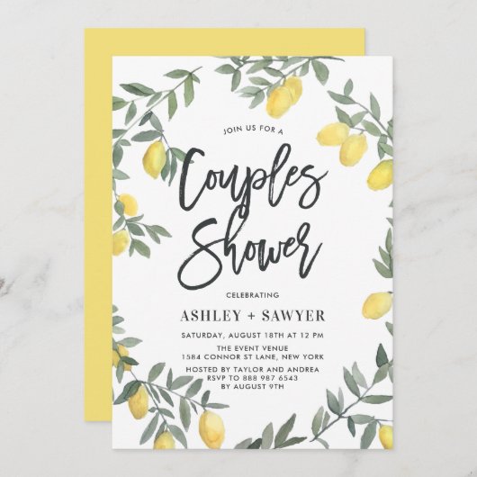 Boho Waterverf Lemon Wreath Couples Shower Kaart (Voorkant / Achterkant)