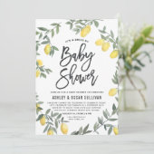 Boho Waterverf Lemon Wreath drive by Baby shower Kaart (Staand voorkant)