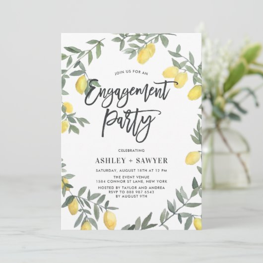 Boho Waterverf Lemon Wreath Engagement Party Kaart (Staand voorkant)
