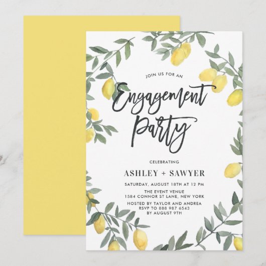 Boho Waterverf Lemon Wreath Engagement Party Kaart (Voorkant / Achterkant)