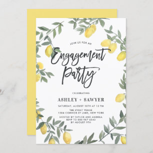 Boho Waterverf Lemon Wreath Engagement Party Kaart