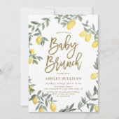 Boho Waterverf Lemon Wreath Gold Baby Brunch Kaart (Voorkant)