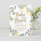 Boho Waterverf Lemon Wreath Gold Baby Brunch Kaart (Staand voorkant)