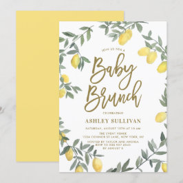 Boho Waterverf Lemon Wreath Gold Baby Brunch Kaart