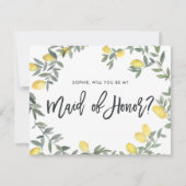Boho Waterverf Lemon Wreath Maid of Honor Kaart (Voorkant)