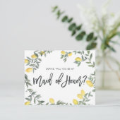 Boho Waterverf Lemon Wreath Maid of Honor Kaart (Staand voorkant)