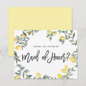 Boho Waterverf Lemon Wreath Maid of Honor Kaart (Voorkant / Achterkant)