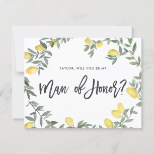 Boho Waterverf Lemon Wreath Man van Honor Kaart