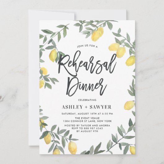 Boho Waterverf Lemon Wreath Real Dinner Kaart (Voorkant)