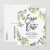 Boho Waterverf Lemon Wreath Save the Date Briefkaart (Voorkant / Achterkant)