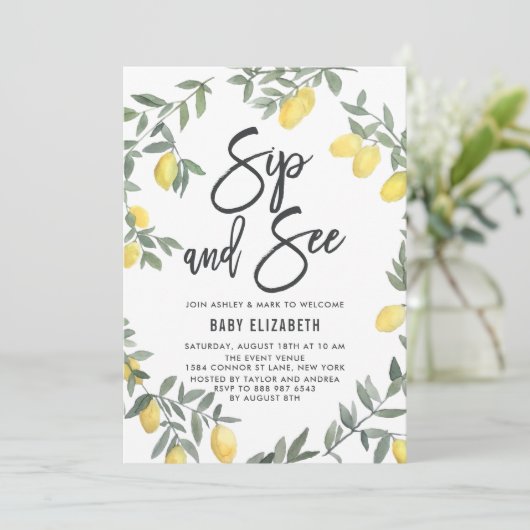 Boho Waterverf Lemon Wreath Sip en Zie Kaart (Staand voorkant)