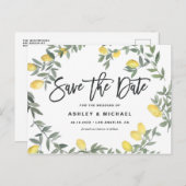 Boho Waterverf Lemon Wreath Summer Save the Date Briefkaart (Voorkant / Achterkant)