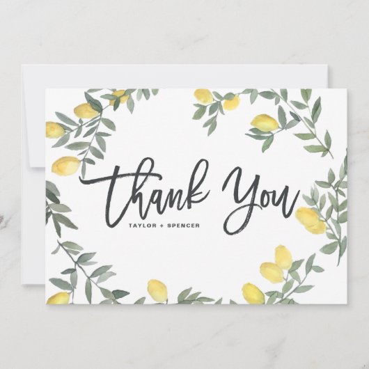 Boho Waterverf Lemon Wreath Summer Wedding Bedankkaart (Voorkant)