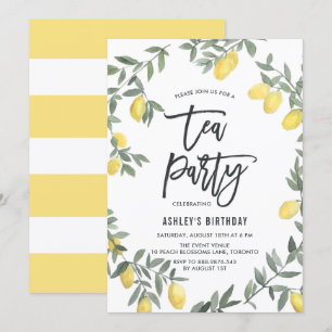 Boho Waterverf Lemon Wreath Tea Party Invitation Kaart