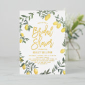Boho Waterverf Lemon Wreath Vrijgezellenfeest Folie Uitnodiging (Staand Voorkant)