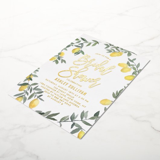 Boho Waterverf Lemon Wreath Vrijgezellenfeest Folie Uitnodiging (Gedraaid)