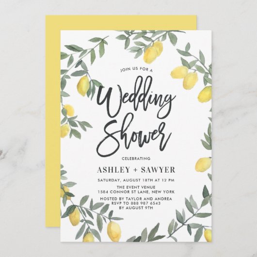 Boho Waterverf Lemon Wreath Wedding Shower Kaart (Voorkant / Achterkant)