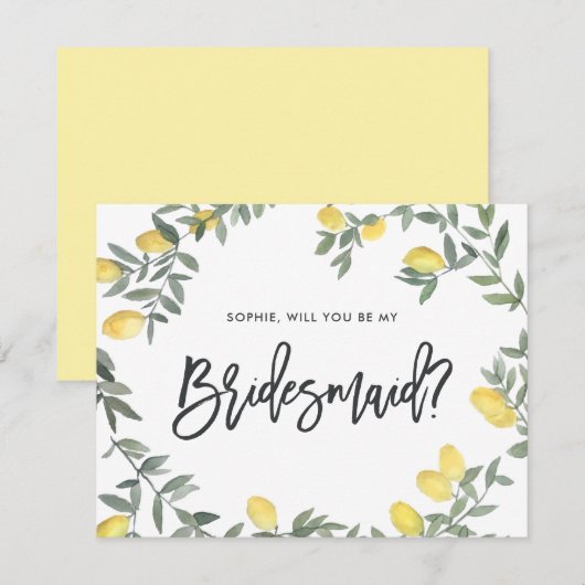 Boho Waterverf Lemon zal mijn bruidsmeisje Kaart z (Voorkant / Achterkant)